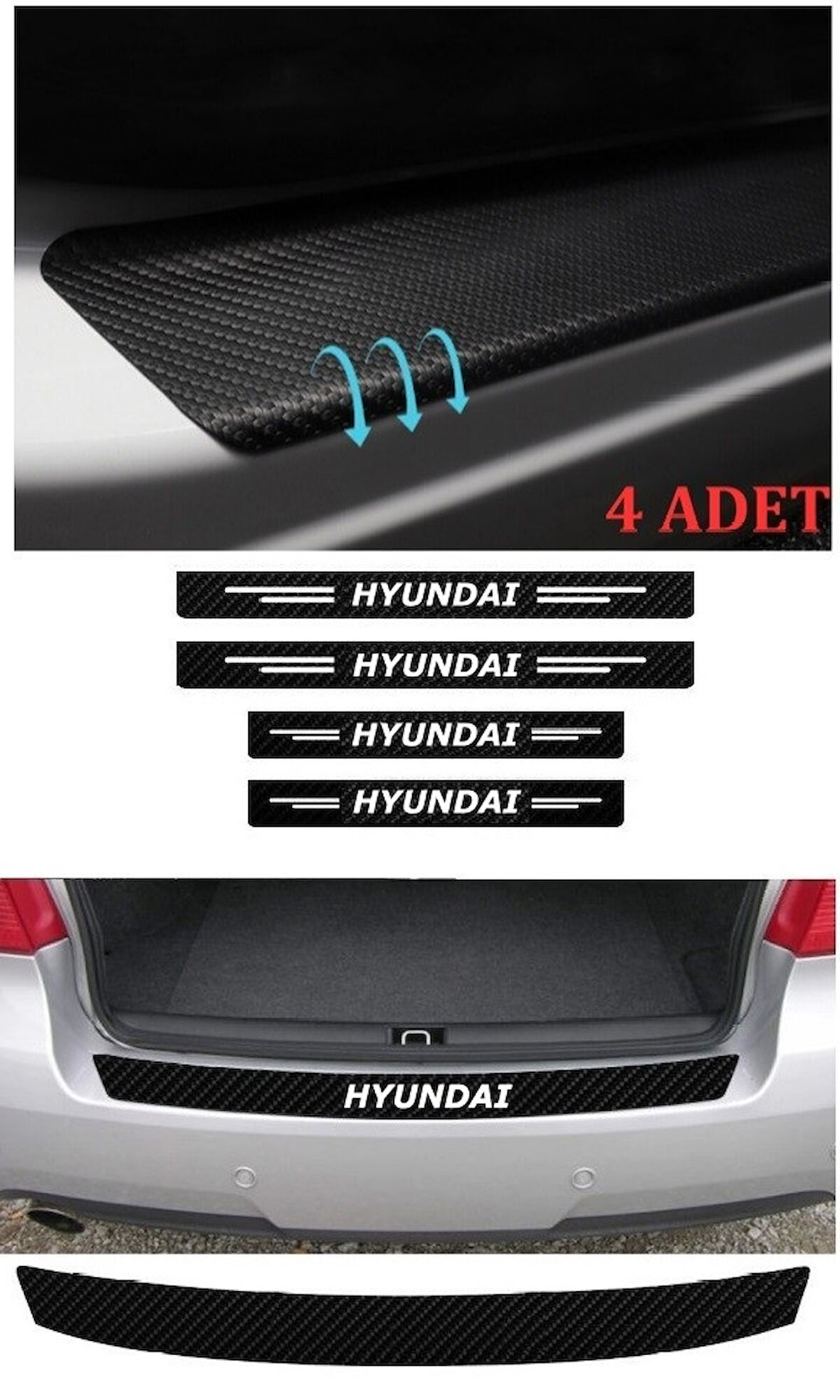 Hyundai Getz İçin Uyumlu Aksesuar Oto Bagaj Ve Kapı Eşiği Sticker Seti Karbon