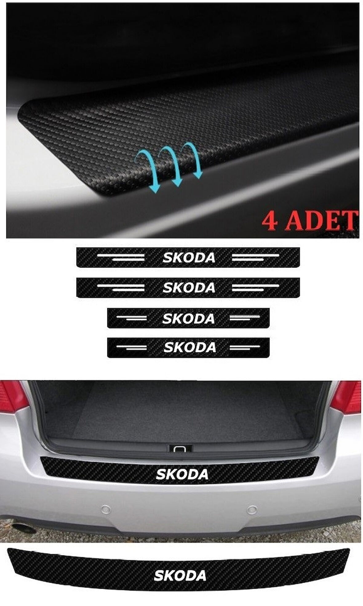 Skoda Fabia İçin Uyumlu Aksesuar Oto Bagaj Ve Kapı Eşiği Sticker Seti Karbon