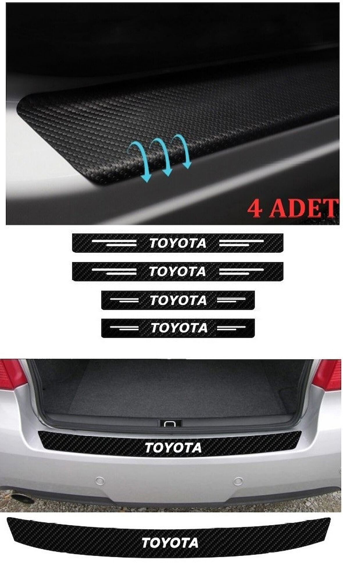 Toyota 4 Runner İçin Uyumlu Aksesuar Oto Bağaj Ve Kapı Eşiği Sticker Set Karbon