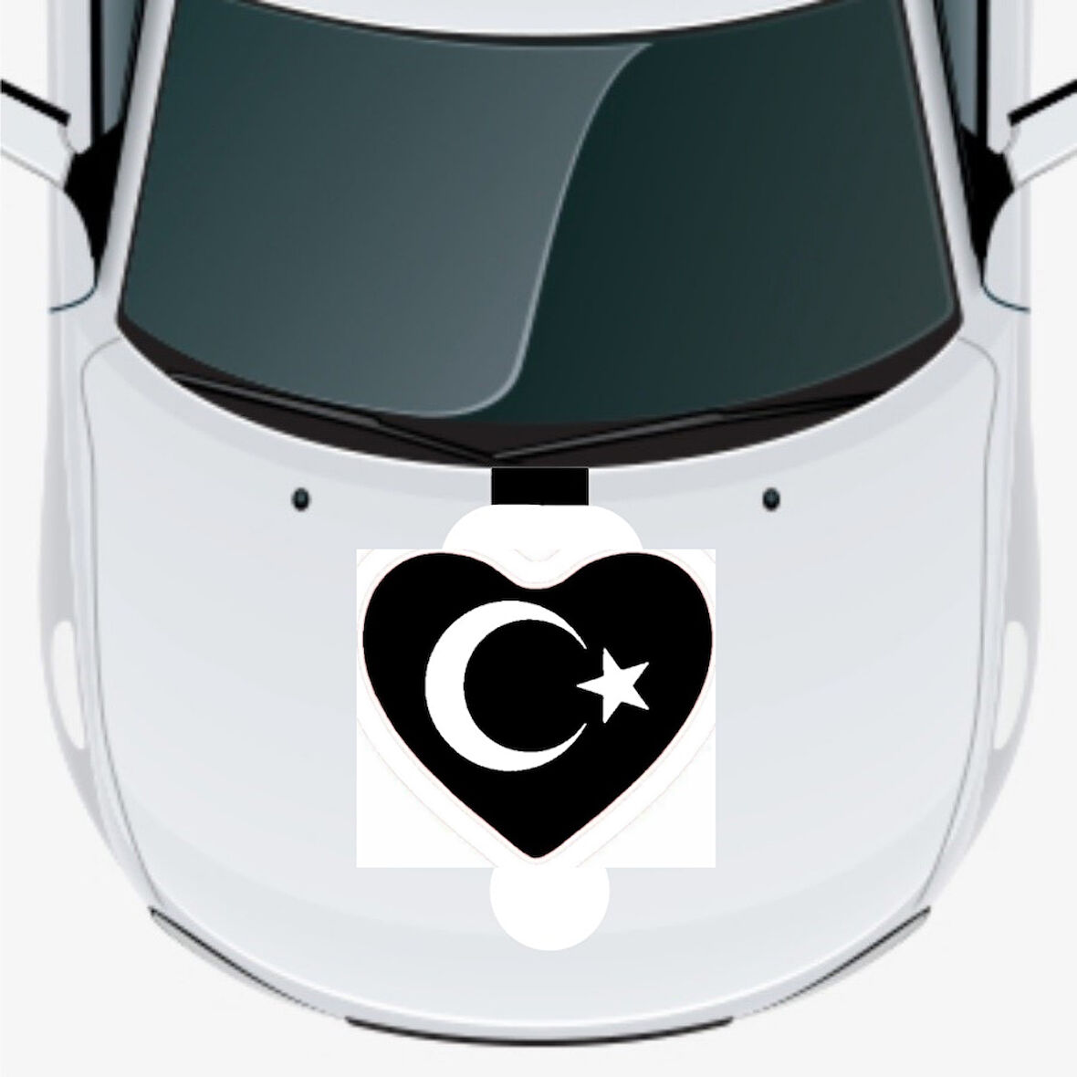 Kalp Türk Bayrağı Oto Kaput Sticker  40 x 40 cm