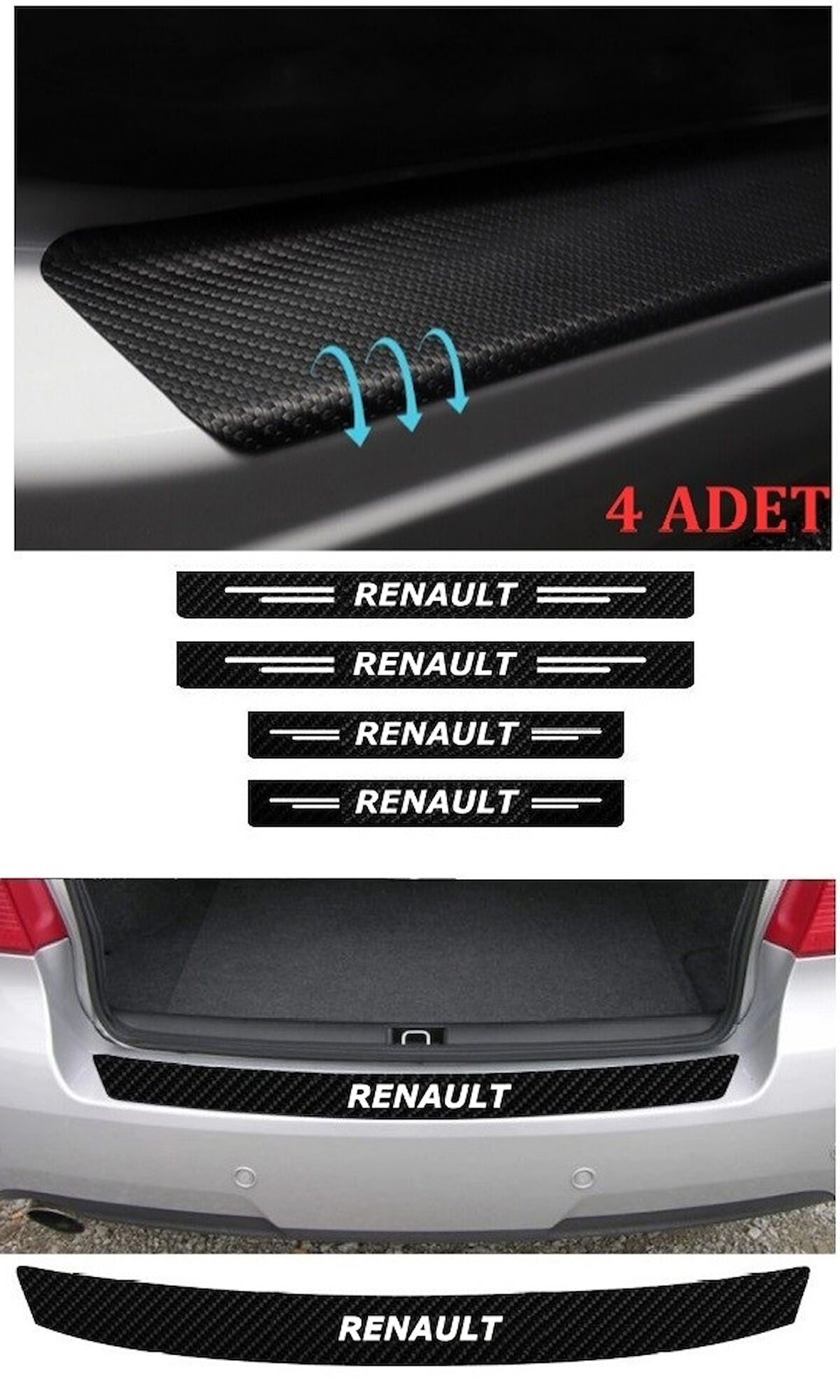 Renault Modus İçin Uyumlu Aksesuar Oto Bağaj Ve Kapı Eşiği Sticker Set Karbon