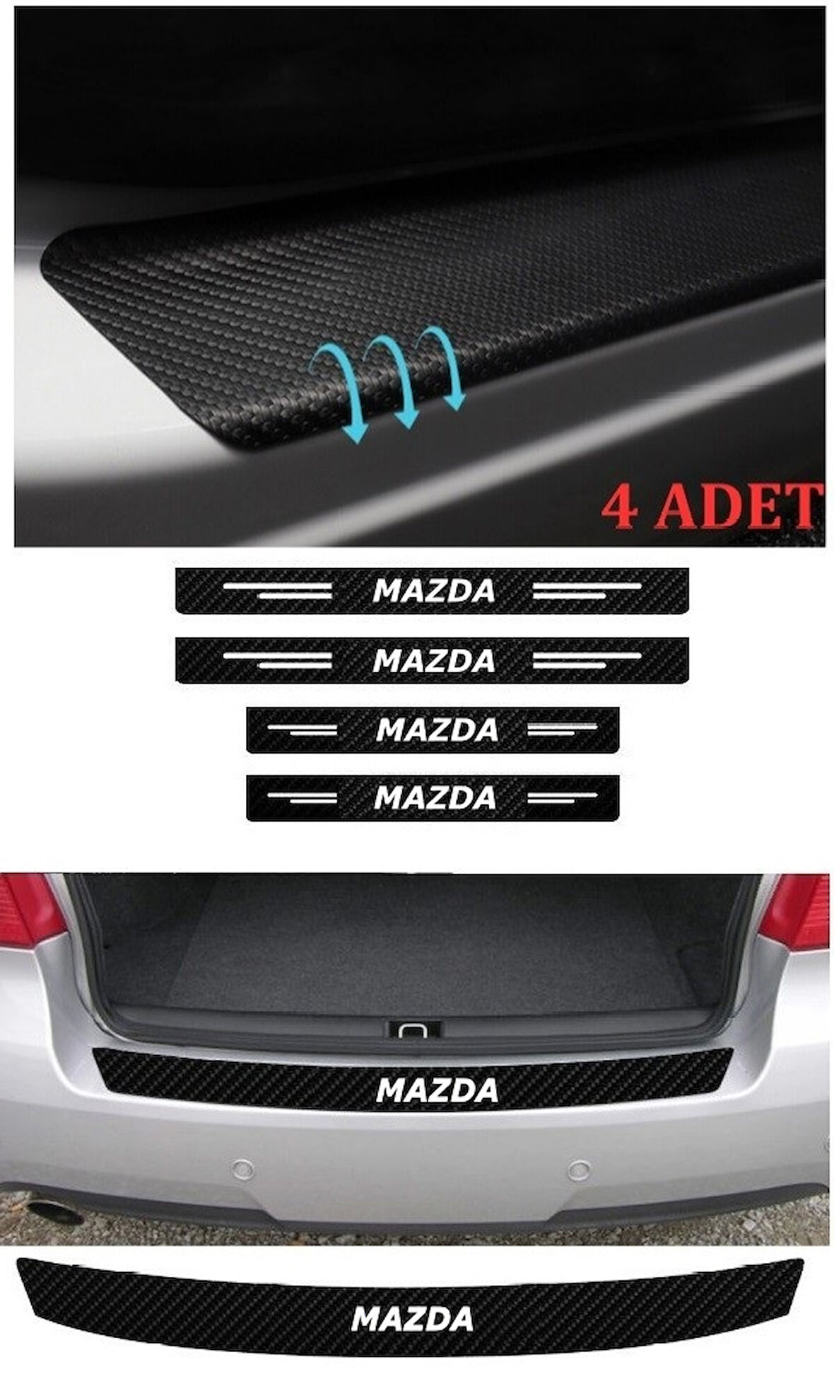 Mazda 6 İçin Uyumlu Aksesuar Oto Bağaj Ve Kapı Eşiği Sticker Set Karbon