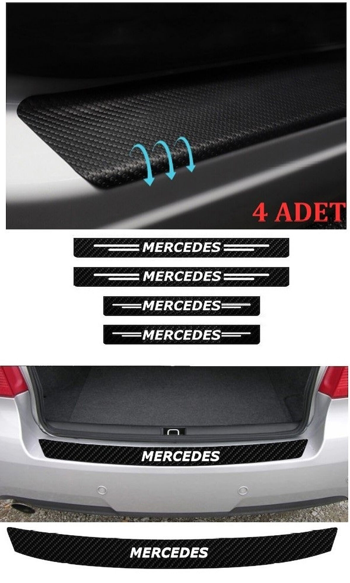 Mercedes Cla İçin Uyumlu Aksesuar Oto Bağaj Ve Kapı Eşiği Sticker Set Karbon