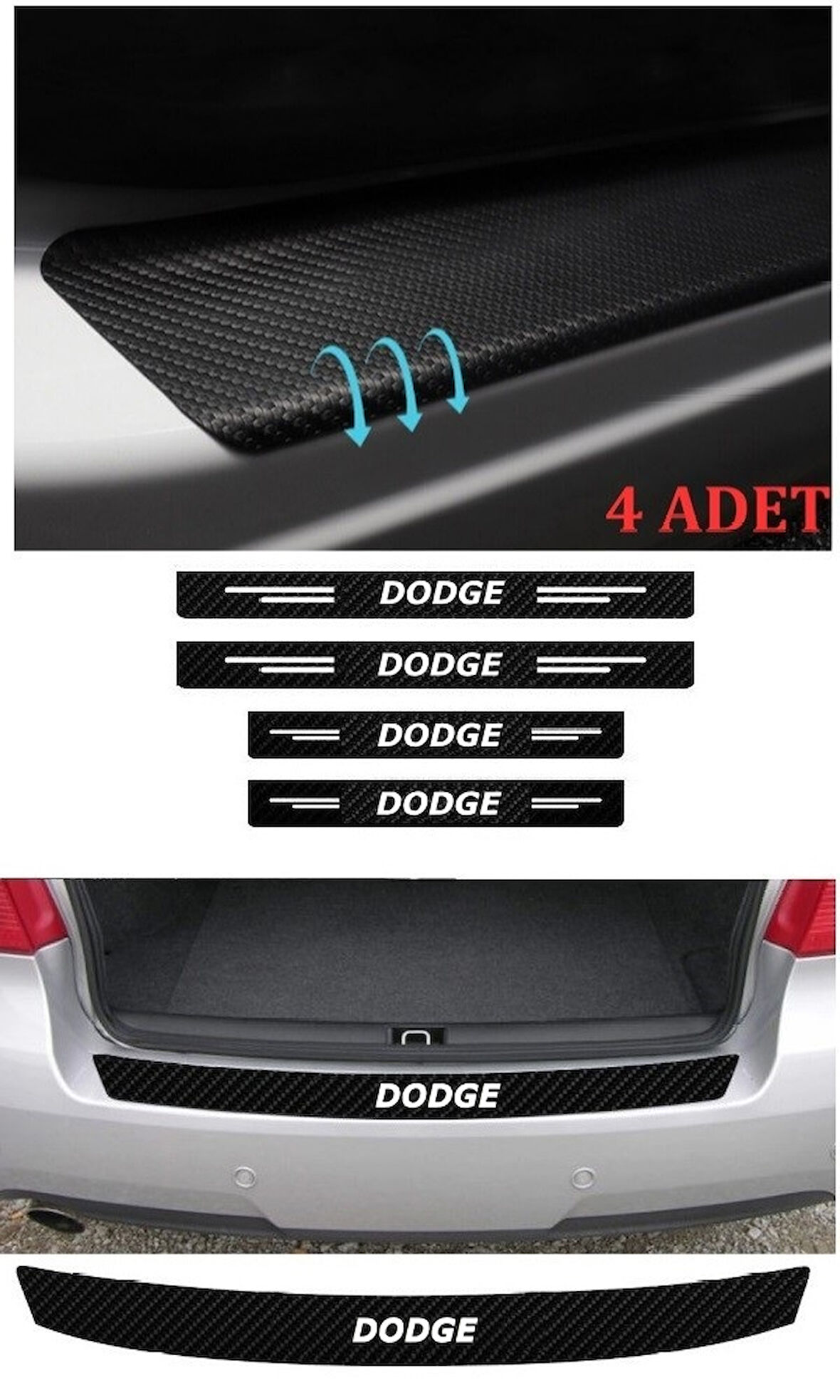 Dodge Challanger İçin Uyumlu Aksesuar Oto Bağaj Ve Kapı Eşiği Sticker Set Karbon