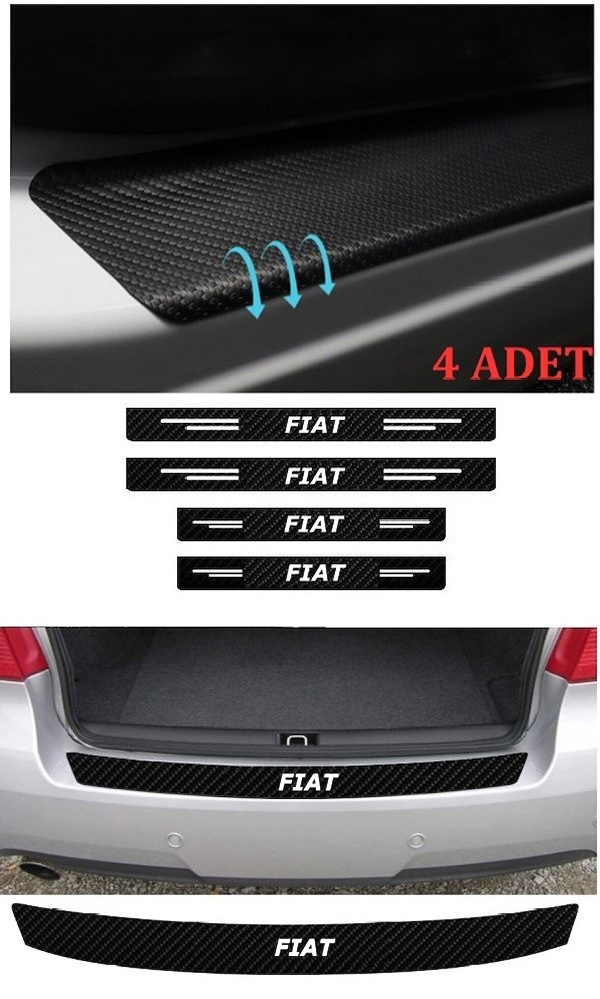 Fiat Brava İçin Uyumlu Aksesuar Oto Bağaj Ve Kapı Eşiği Sticker Set Karbon