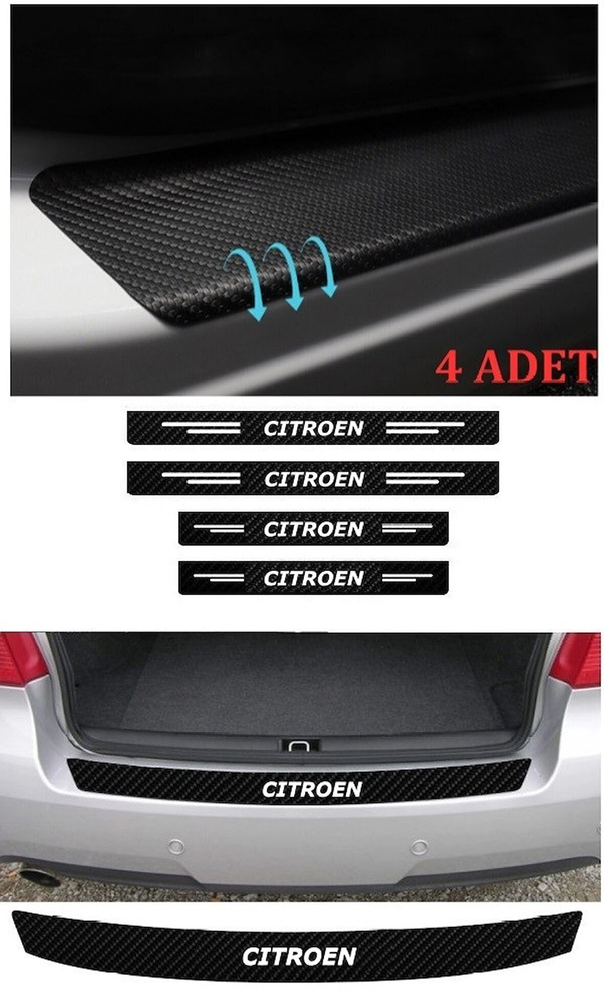 Citroen C5 İçin Uyumlu Aksesuar Oto Bağaj Ve Kapı Eşiği Sticker Set Karbon