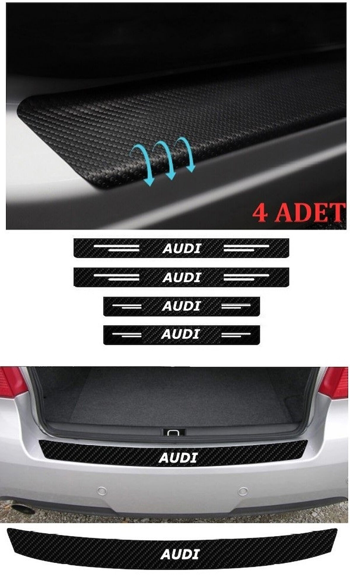 Audi E-Tron İçin Uyumlu Aksesuar Oto Bağaj Ve Kapı Eşiği Sticker Set Karbon