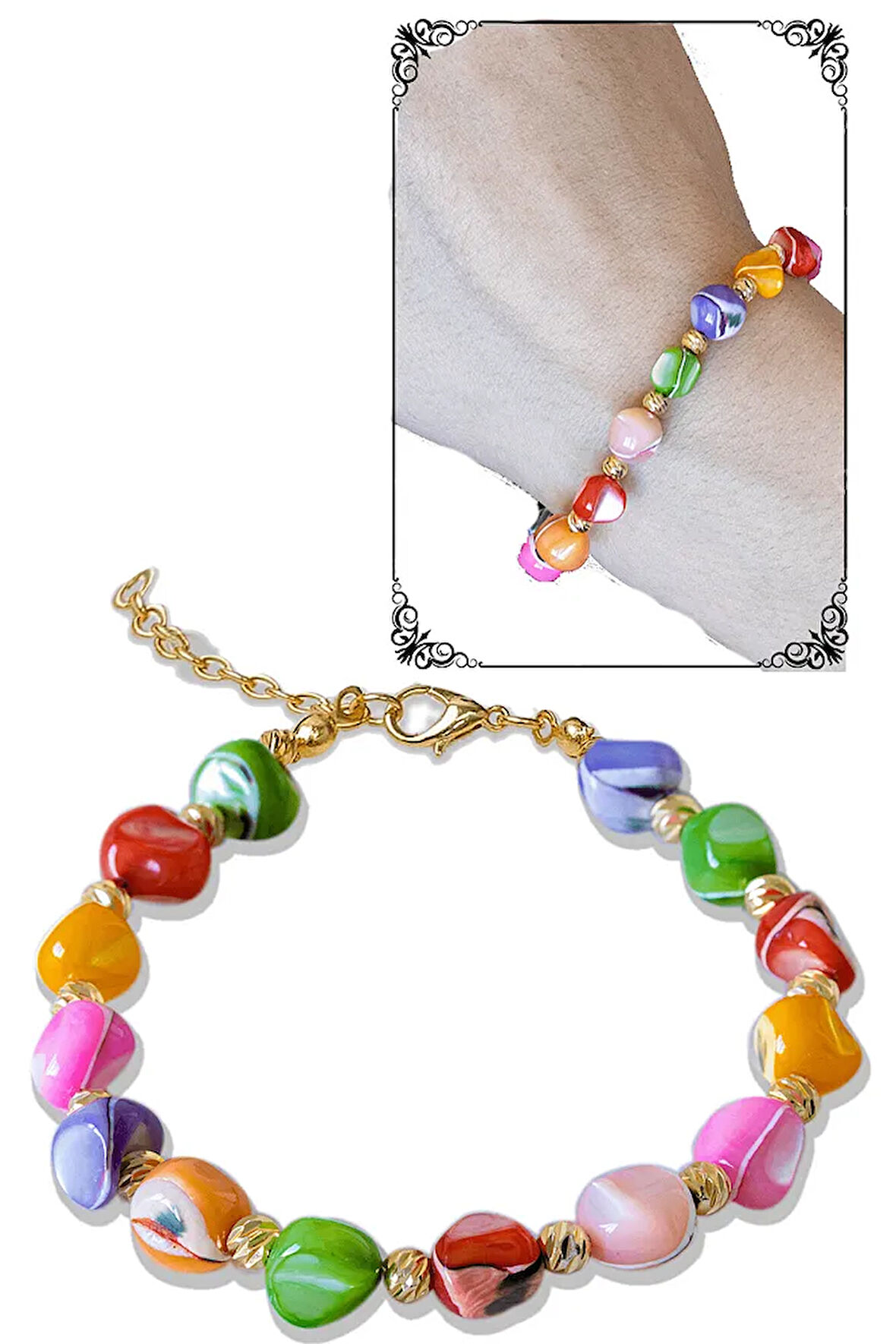 Sertifikalı Renkli Sedef Taşı Bileklik - Ayarlamalı