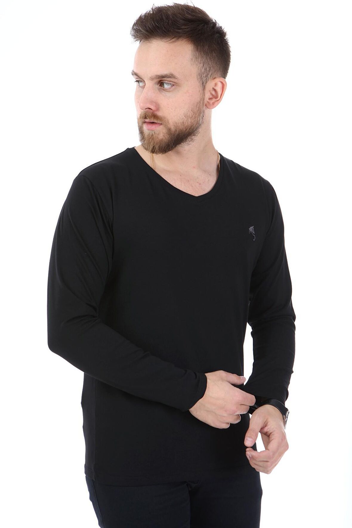 V Yaka Uzun Kol Penye t-shirt