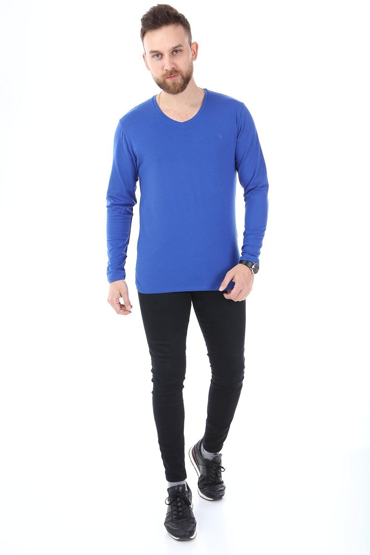 V Yaka Uzun Kol Penye t-shirt