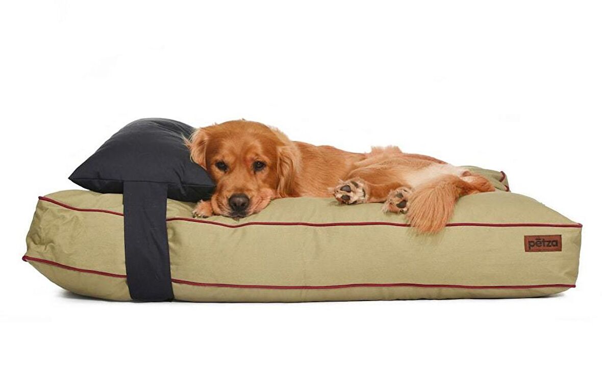 Petza Üstü Açık - Yastıklı Çift Taraflı - Fermuarlı Bej - Lacivert Büyük - Orta Irk Köpek Yatağı