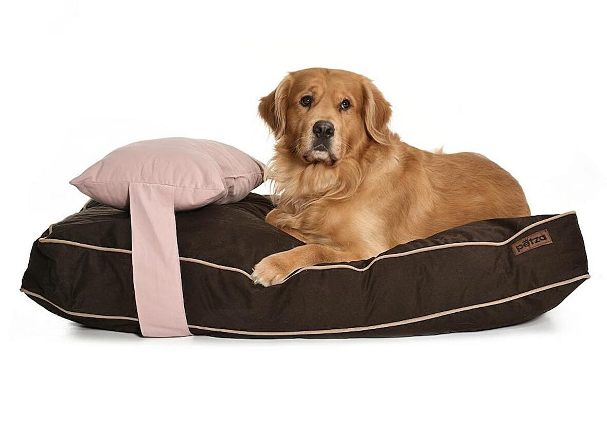 Petza Zuri L Üstü Açık - Yastıklı Çift Taraflı - Fermuarlı Kahverengi - Pembe Büyük - Orta Irk Köpek Yatağı