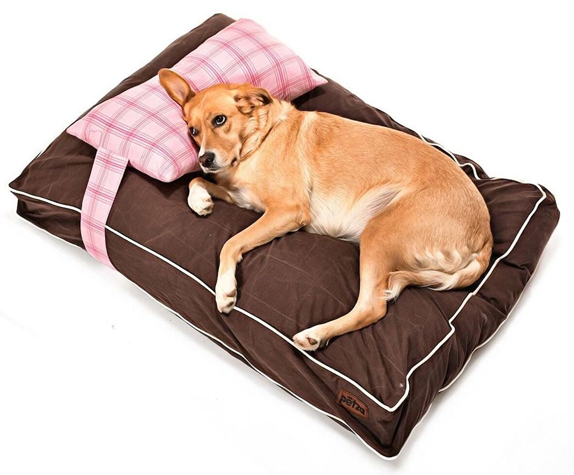 Petza Aggy L Üstü Açık - Yastıklı Çift Taraflı - Fermuarlı Kahverengi - Pembe Büyük - Orta Irk Köpek Yatağı