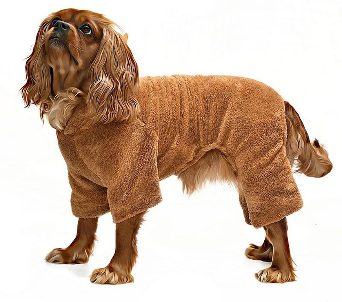 Küçük ve Orta Irk Köpek Pijama Polar Tulum - Yumbo Kahverengi - Köpek Kıyafeti