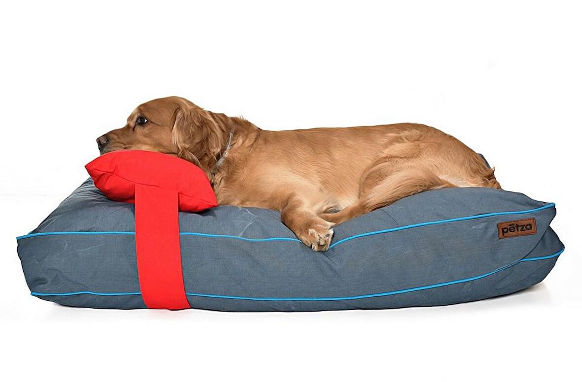 Petza Üstü Açık - Yastıklı Çift Taraflı - Fermuarlı Kırmızı - Mavi Büyük - Orta Irk Köpek Yatağı