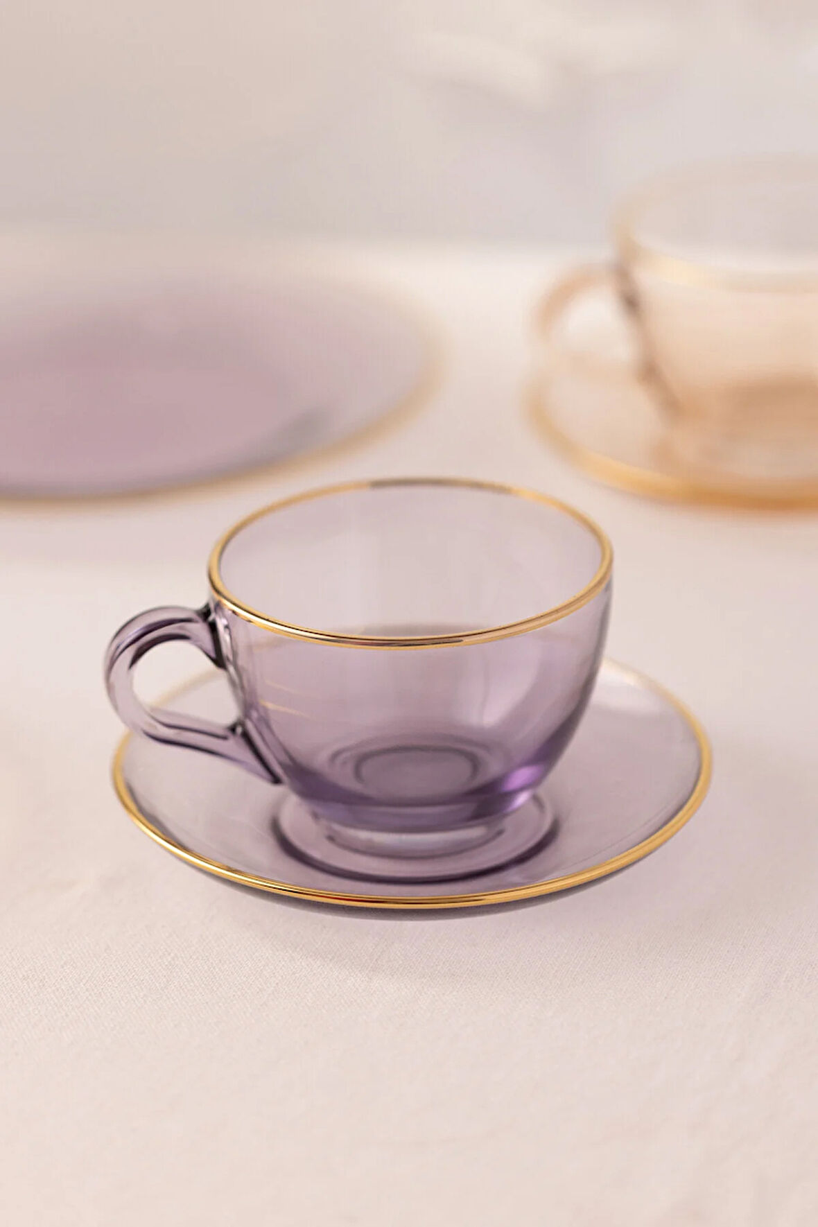 Mor 2'li Çay Fincanı Seti, 240 cc, şık ve zarif tasarım.