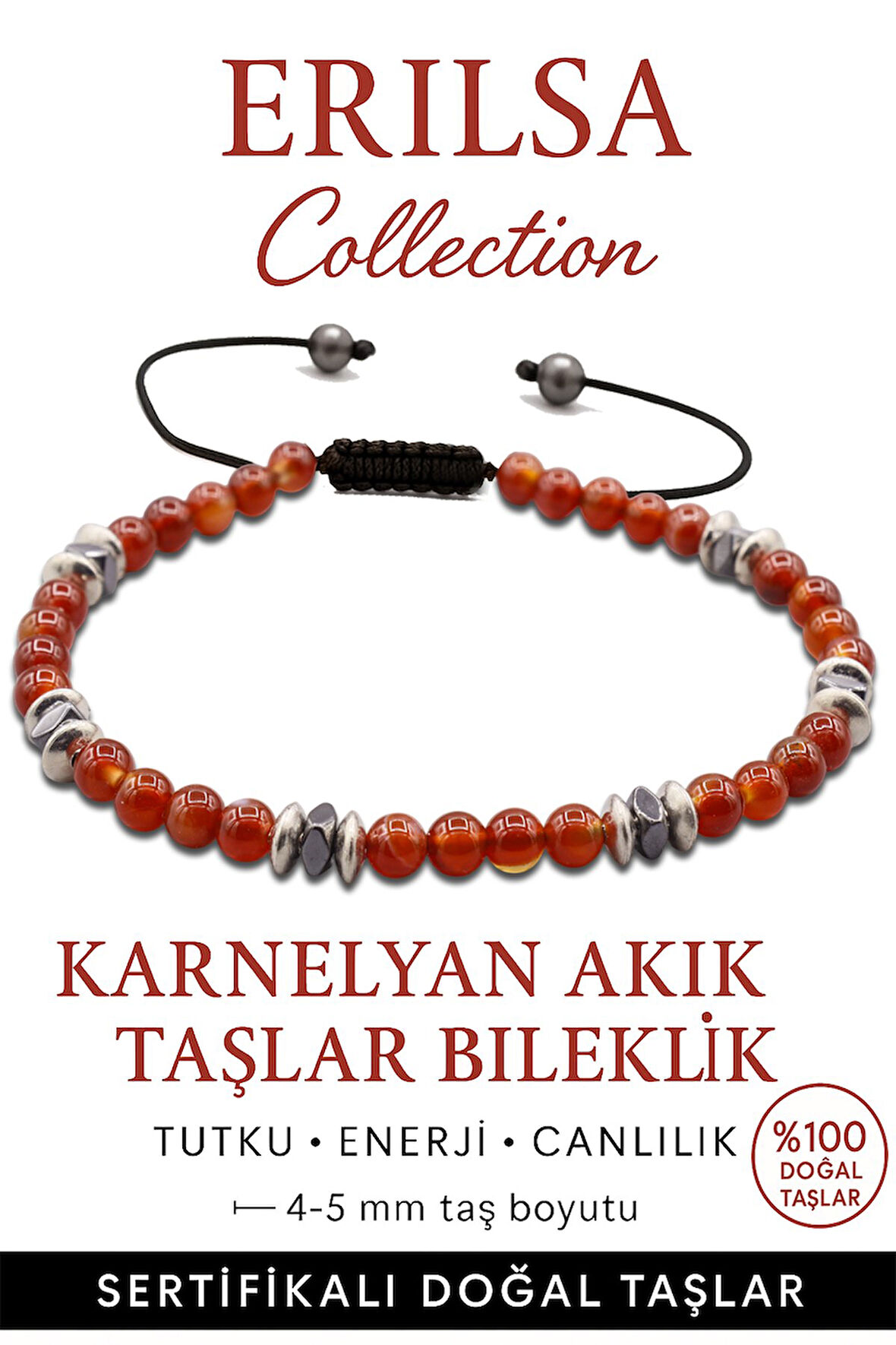 Sertifikalı Terahertz – Karnelyan Akik Taşı Bileklik (İnce Model) – Tutku, Enerji ve Yaşam Gücü Taşı