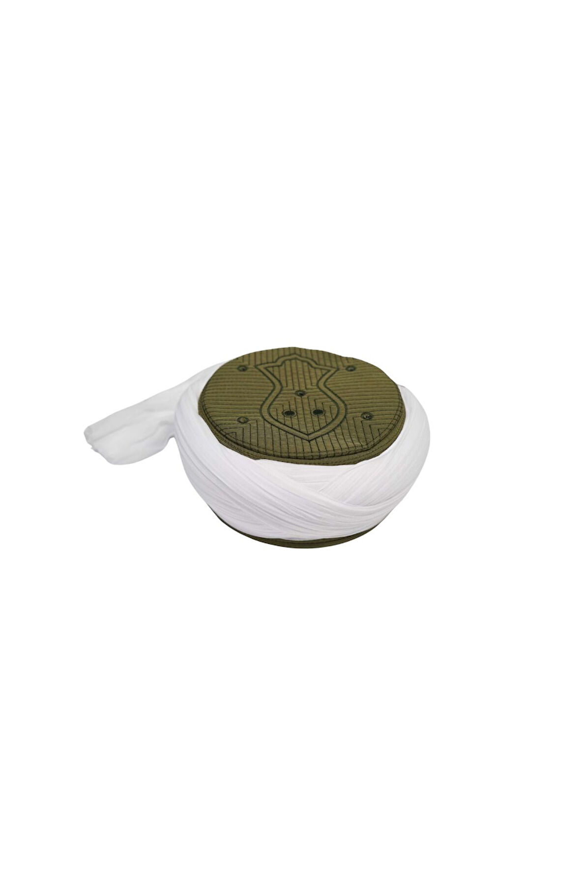 Namaz Sarığı - Beyaz Kumaş - Yeşil Takke - Çapraz Sarım - Nâli Şerif - 7 metre (Züabeli)