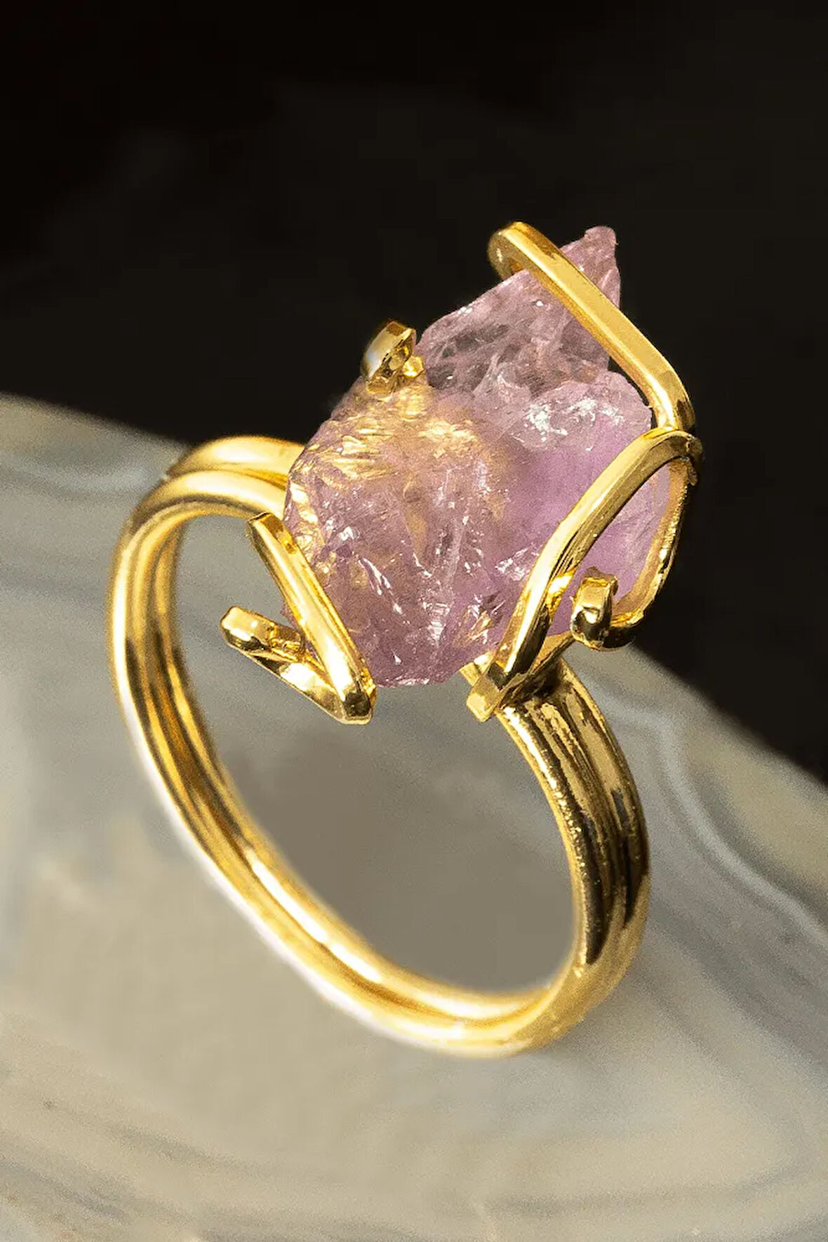 Sertifikalı Rokoko Model Ham Ametist Taşı Yüzük - Ayarlamalı