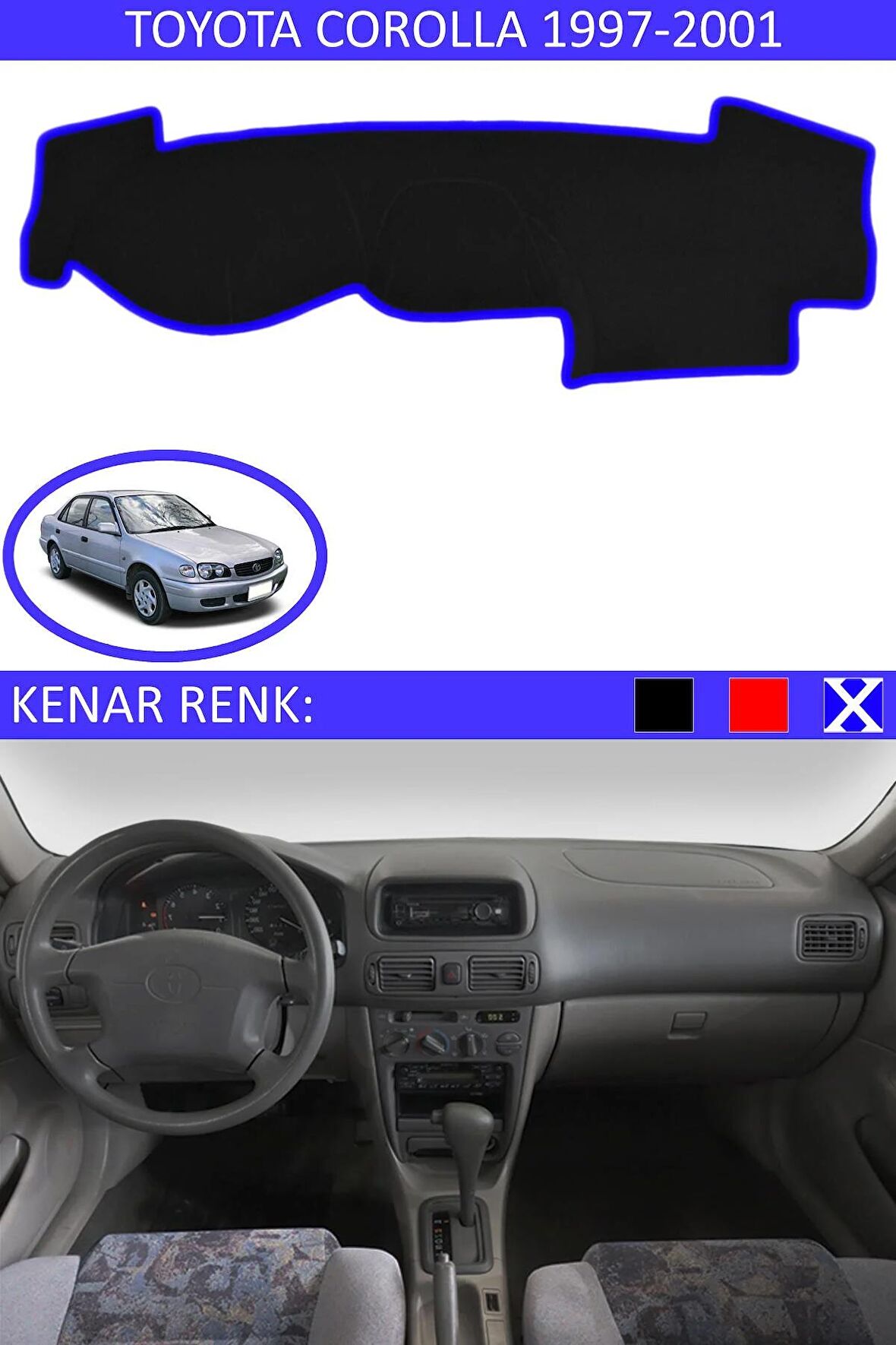 Toyota Coralla 2019-2021 İçin Uygun Torpido Koruma Halısı Siyah Kenar Renk Kırmızı