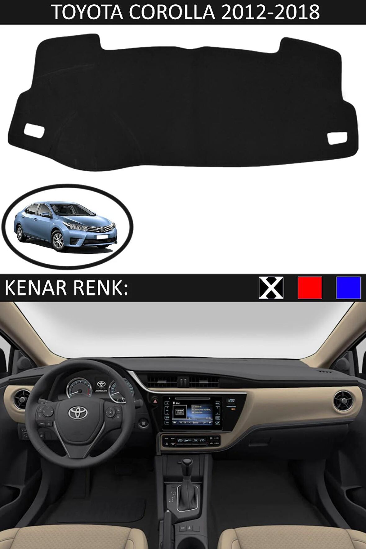 Toyota Land Cruiser 2002-2009 İçin Uygun Torpido Koruma Halısı Siyah Kenar Renk Siyah