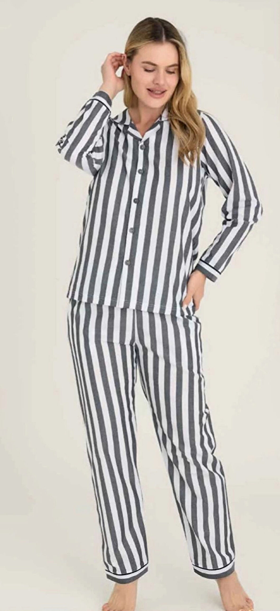 Freshness 4007 Kadın Uzun Kol Çizgili Gaffuriye Pijama Takımı