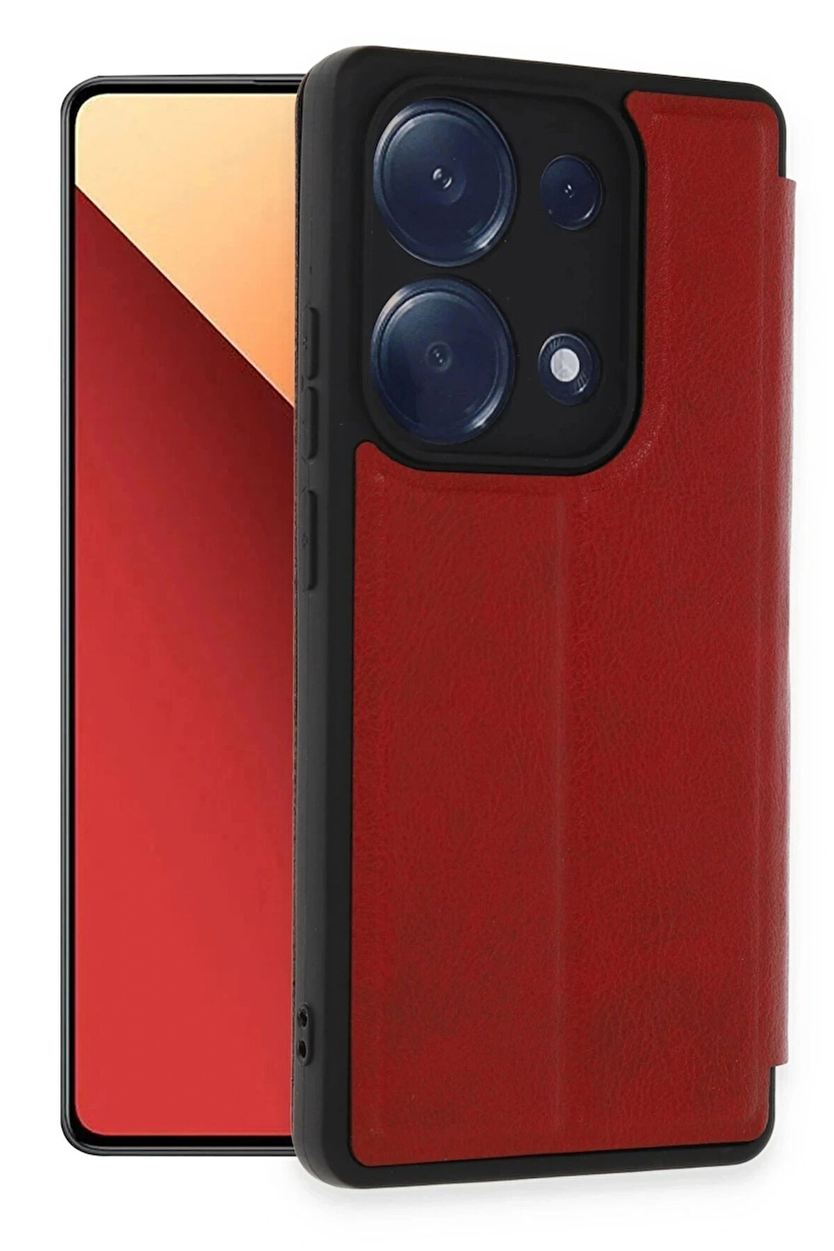 Xiaomi Uyumlu Redmi Note 13 Pro 4G Kılıf Flip Cover - Kırmızı