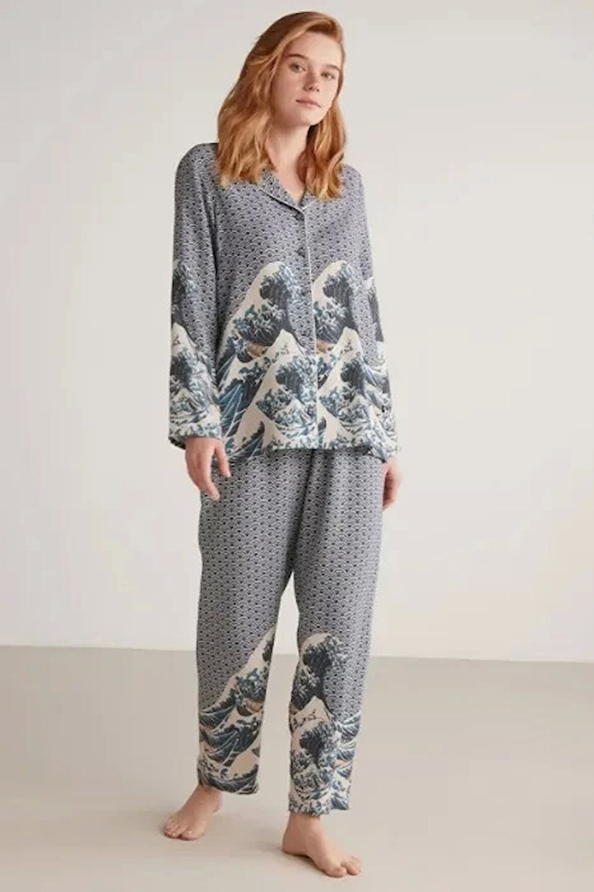 Nautıca W617 Kadın Uzun Kollu Önden Düğmeli Pijama Takımı