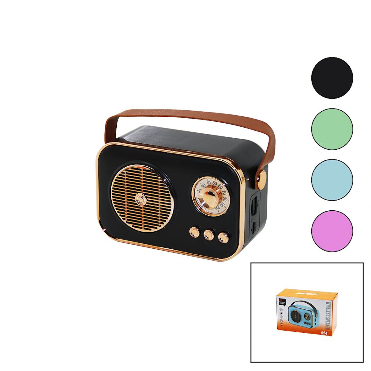 M4 Portable Wireless Hoparlör - Speaker Işıklı Usb Şarjlı Renkli Kasa - Bronz Çerçeveusb - Dc 5v - Tf