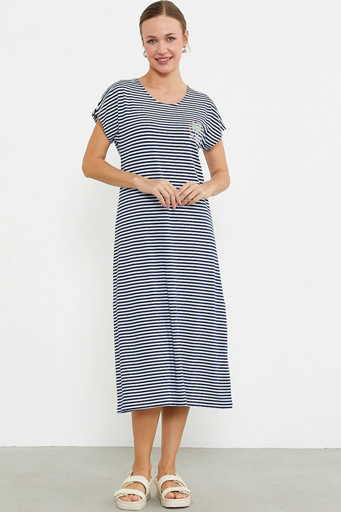 Sementa 77489 Nakış Detaylı Marine Penye Elbise