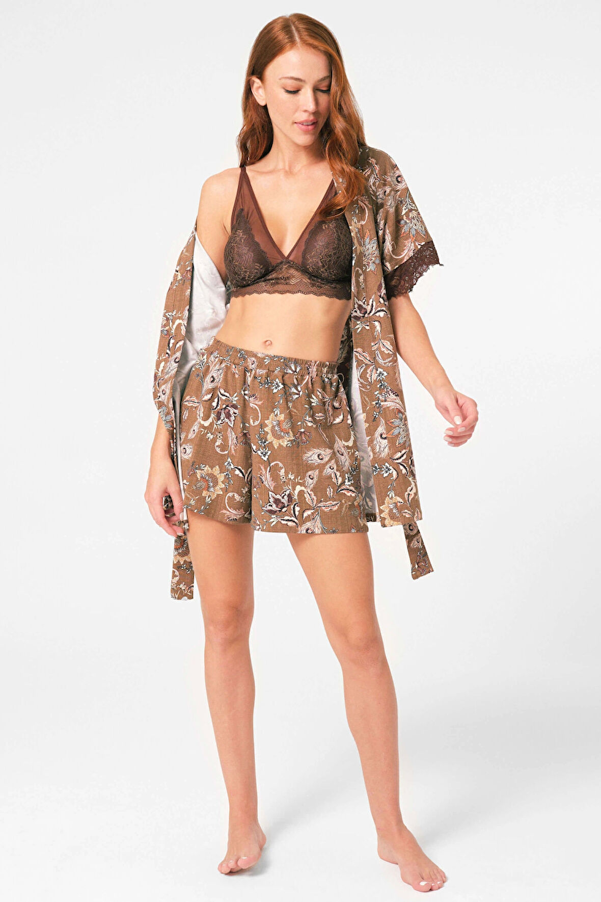 Anıl 5799 Kadın Sabahlık, Bralet Ve Şort Takım