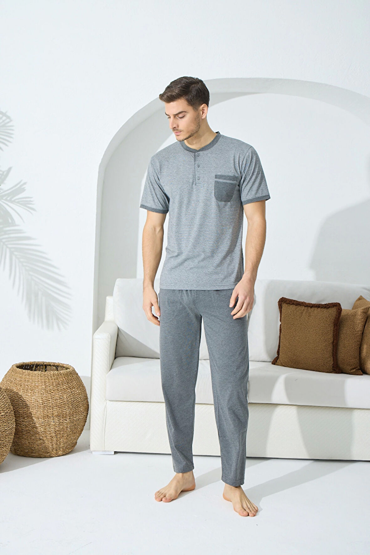 Kocabey 9501 Erkek Midi Yaka Kısa Kol Pijama Takım
