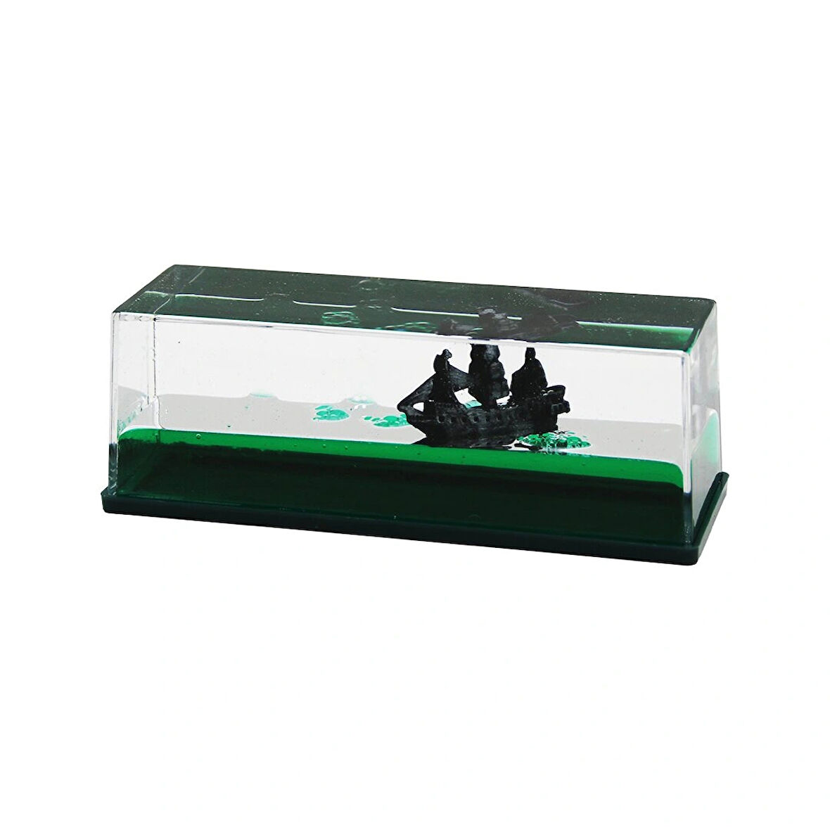 Yeşil Su   Dikdörtgen Mika  Yüzen Batmayan Gemi  Dekoratif Biblo Akvaryum   4.5x14.5x5.3cm