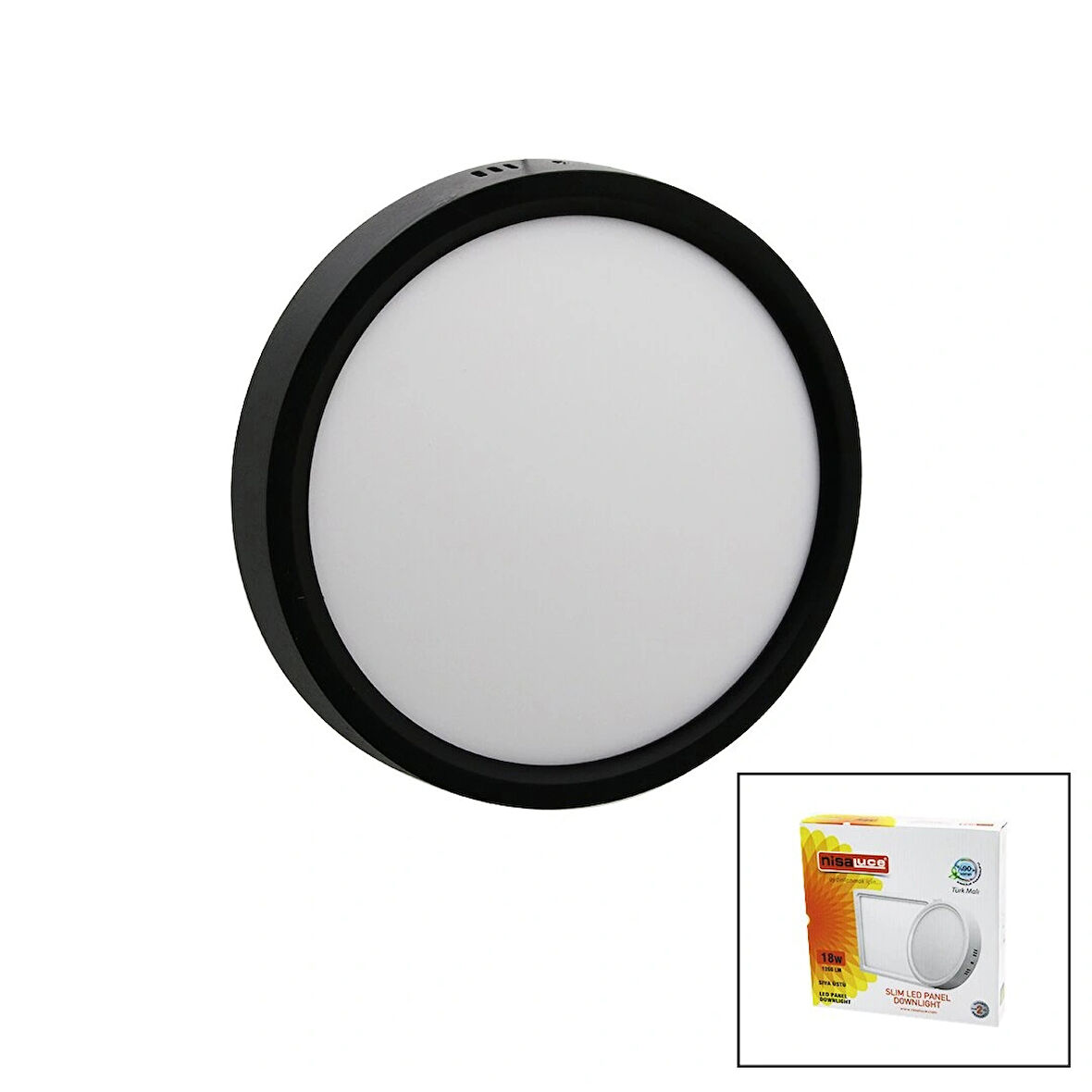 Nisaluce Epl-18sü 18w Siyah Metal Kasa Sıva Üstü Yuvarlak Led Slim Panel 1260lm Beyaz=6500k 30.000 Saat Ömür