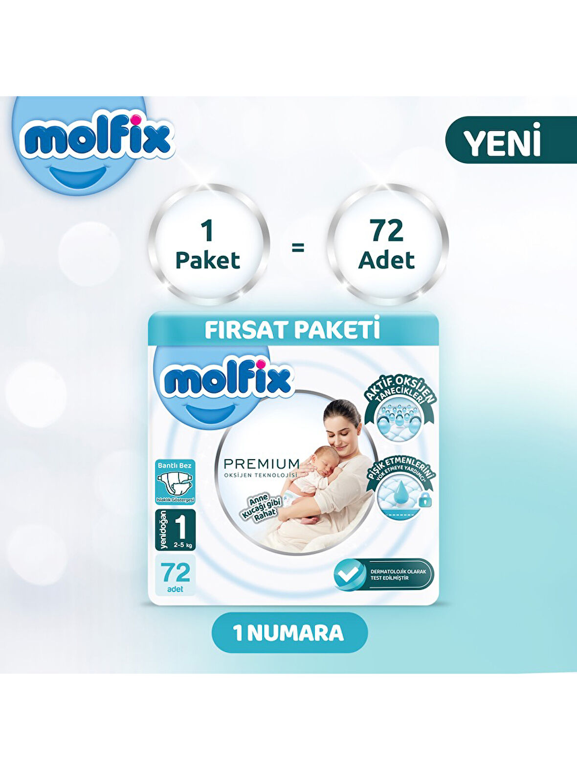 Molfix Premium Bebek Bezi Fırsat Paketi 1 Beden 2-5 Kg 72 Adet