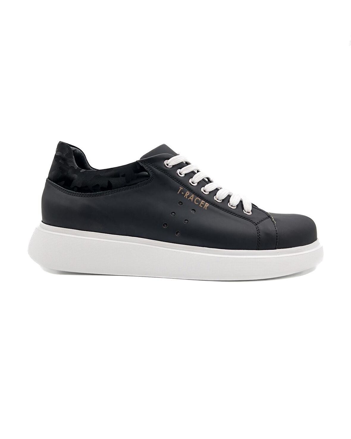 T-Racer Siyah Hakiki Deri Beyaz Taban Erkek Sneaker Numara 44