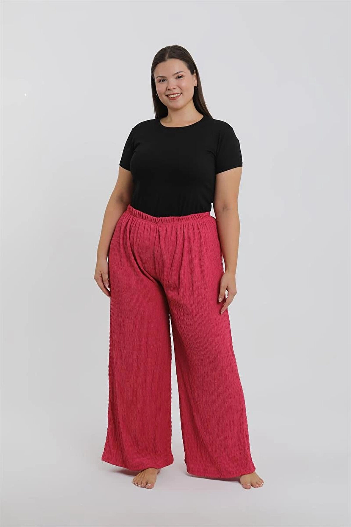 Giyim Kadın Büyük Beden Mercan Rengi Rahat Kesim Baggy Tek Alt