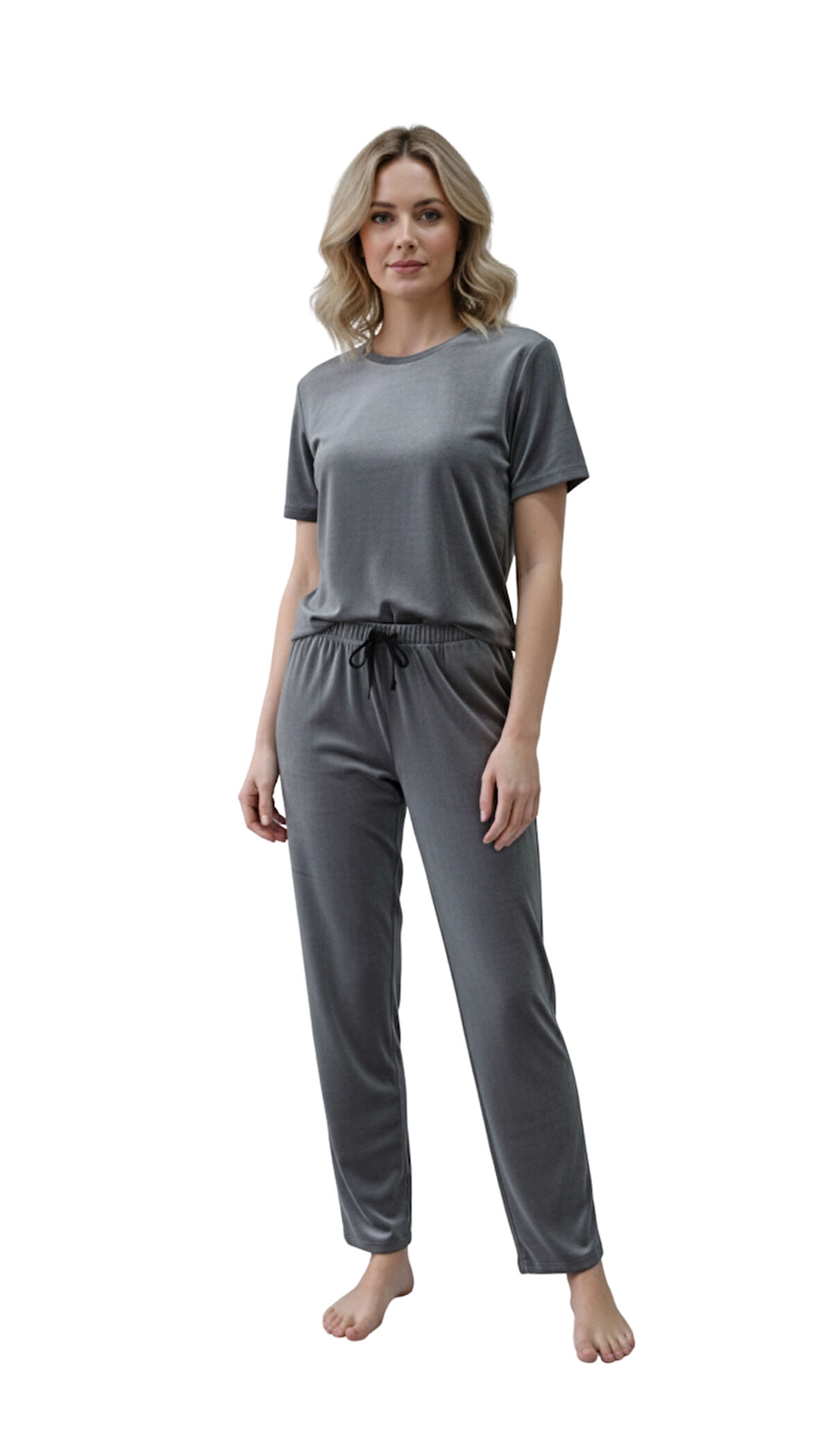 Kadife Kadın Tek Alt 9302 Fransız Kadife Açık Gri