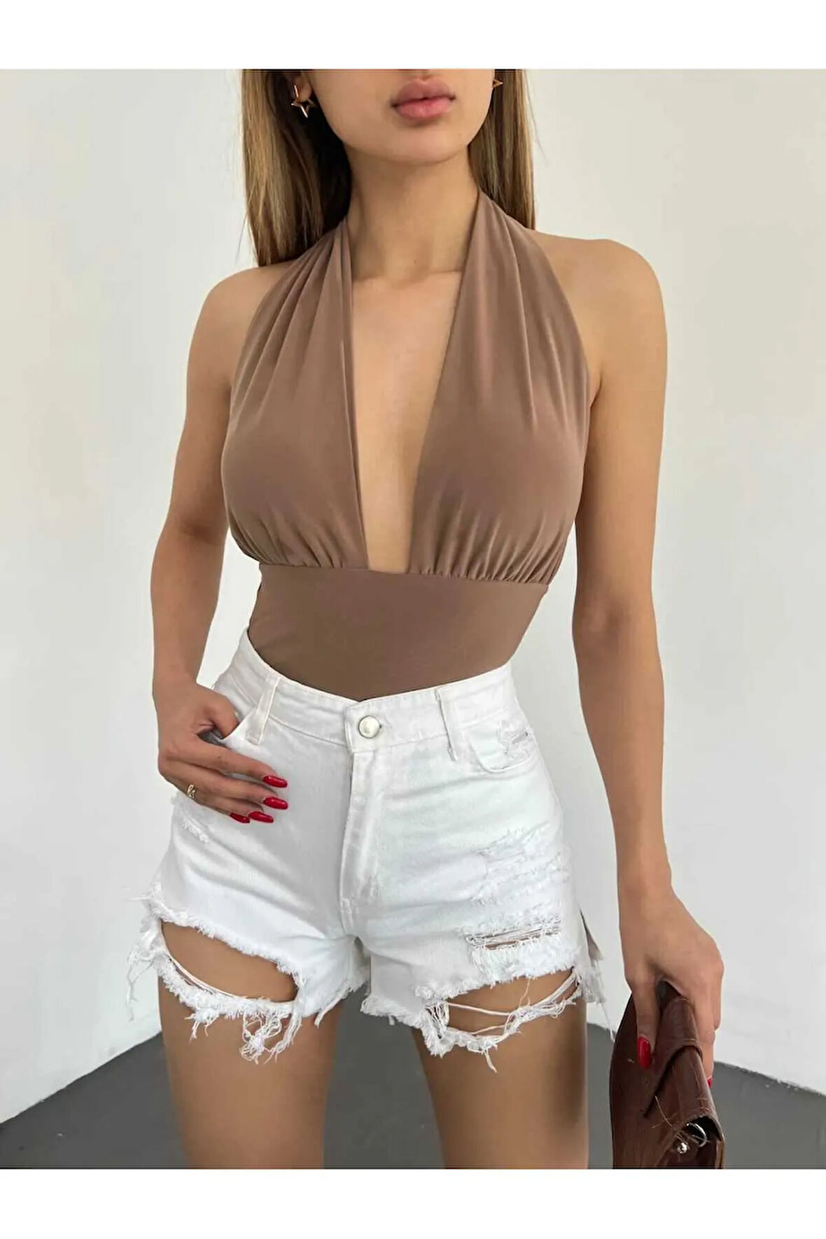 Lazer Yırtık Detaylı Mini Kadın Kot Denim Şort