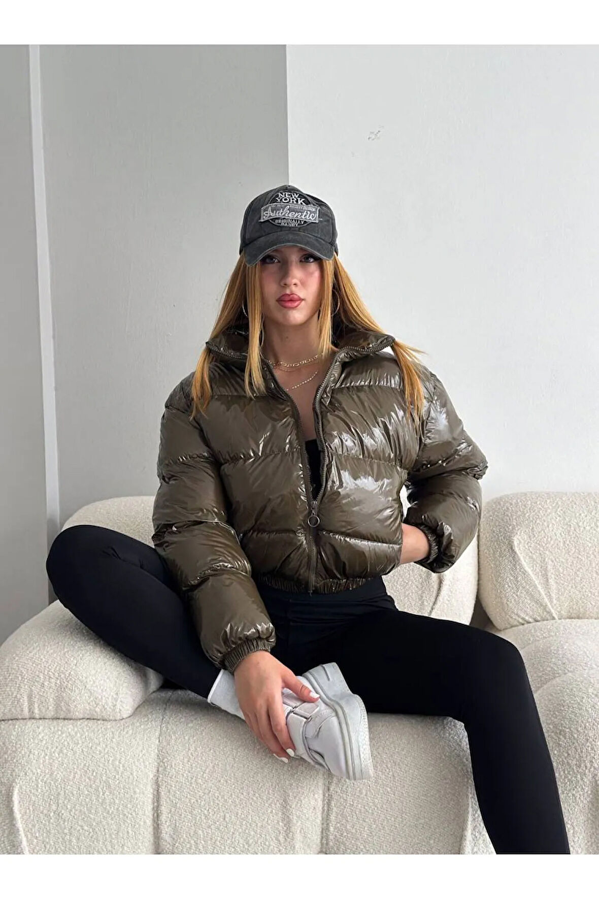 Kadın Şişme Mont Elyaflı Kapüşonsuz Cepli Rüzgar Geçirmez Su Geçirmez Kışlık Bomber Mont