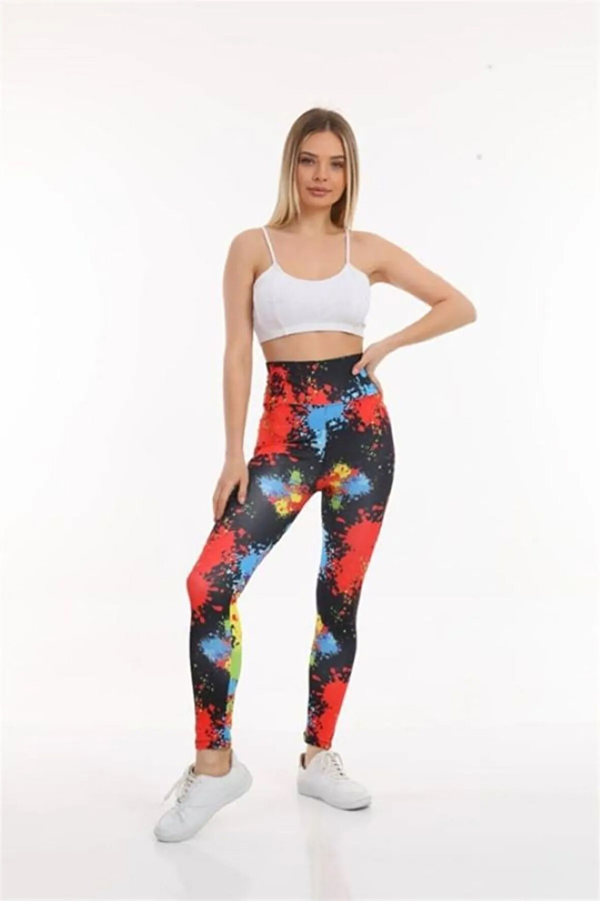 Desenli Yüksek Bel Toparlayıcı İç Göstermez Potluk Yapmaz. Kadın Sporcu Tayt