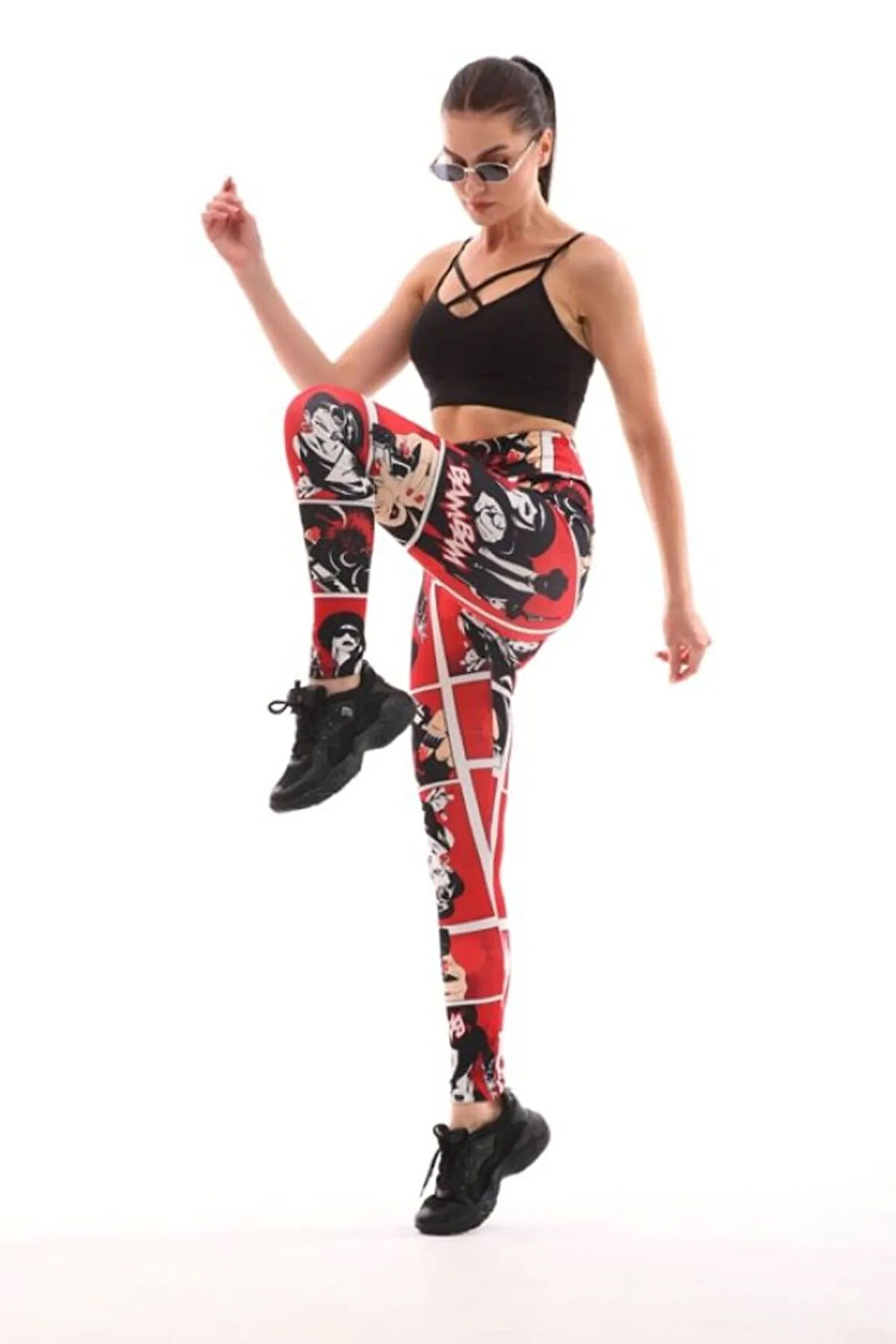 Desenli Yüksek Bel Toparlayıcı İç Göstermez Potluk Yapmaz. Kadın Sporcu Tayt