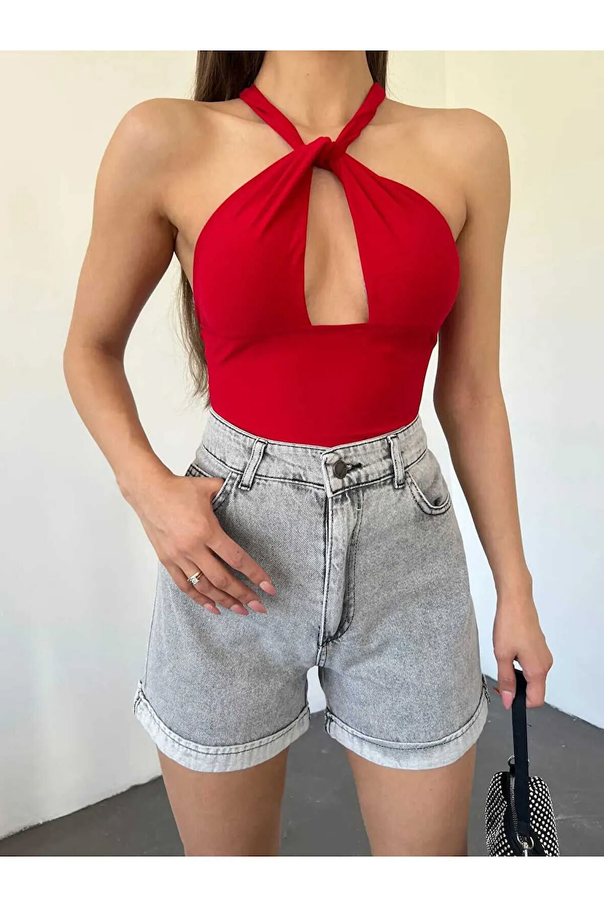 Duble Paça Kısa Kadın Kot Şort