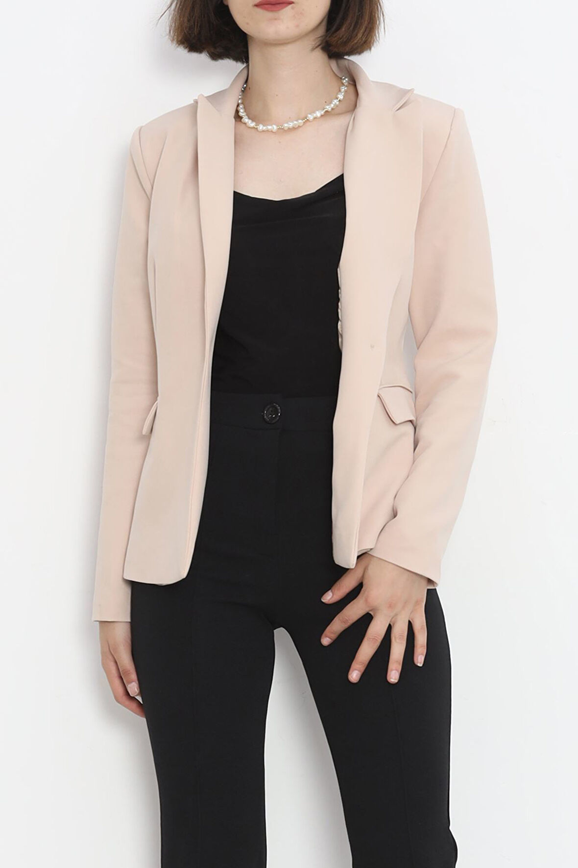 Tozlu Yaka Blazer Ceket Bej - 18851.1247.