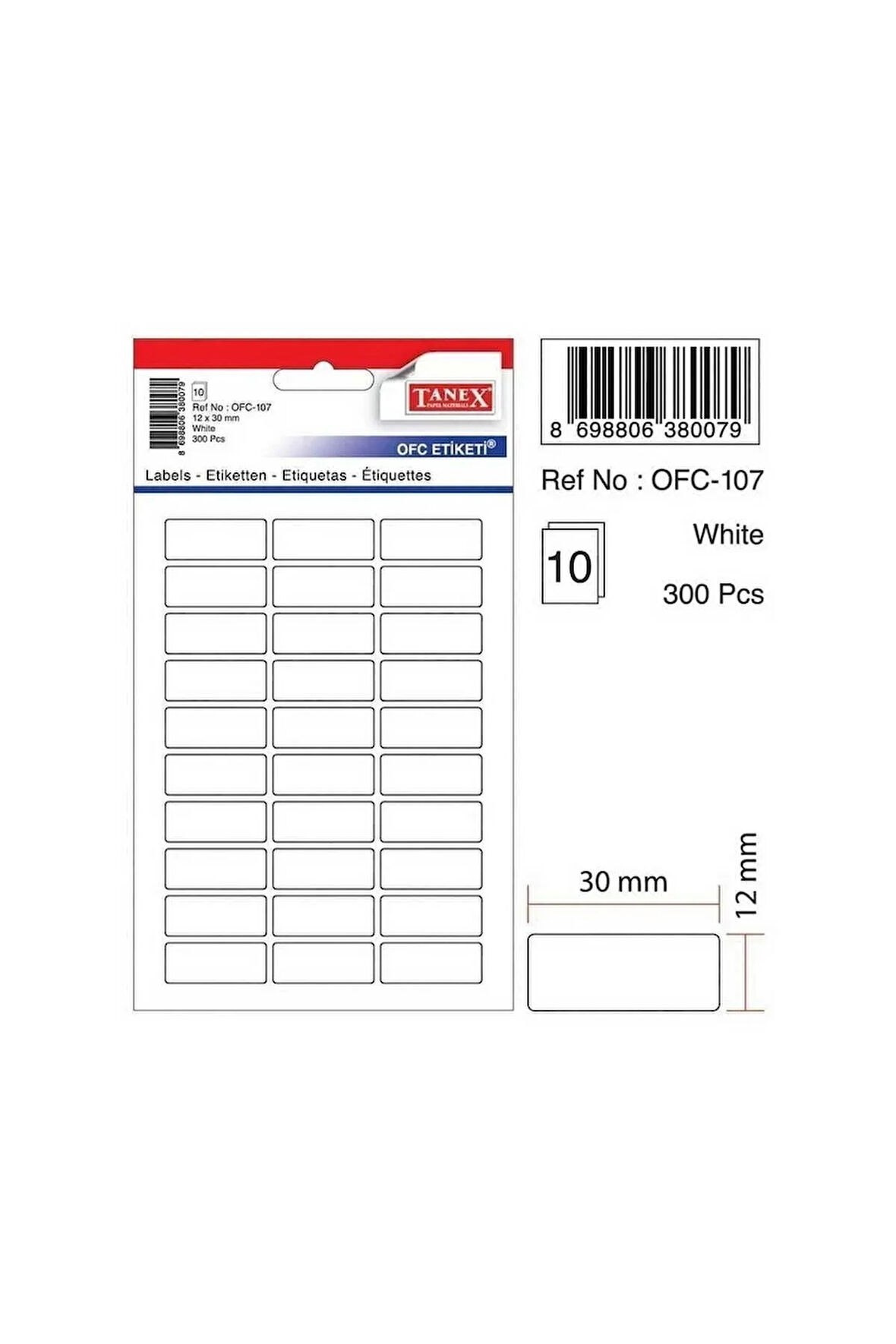 Ofc-107 ( 30 Mm * 12 Mm ) Beyaz Ofis Etiketi ( 5 Paket )
