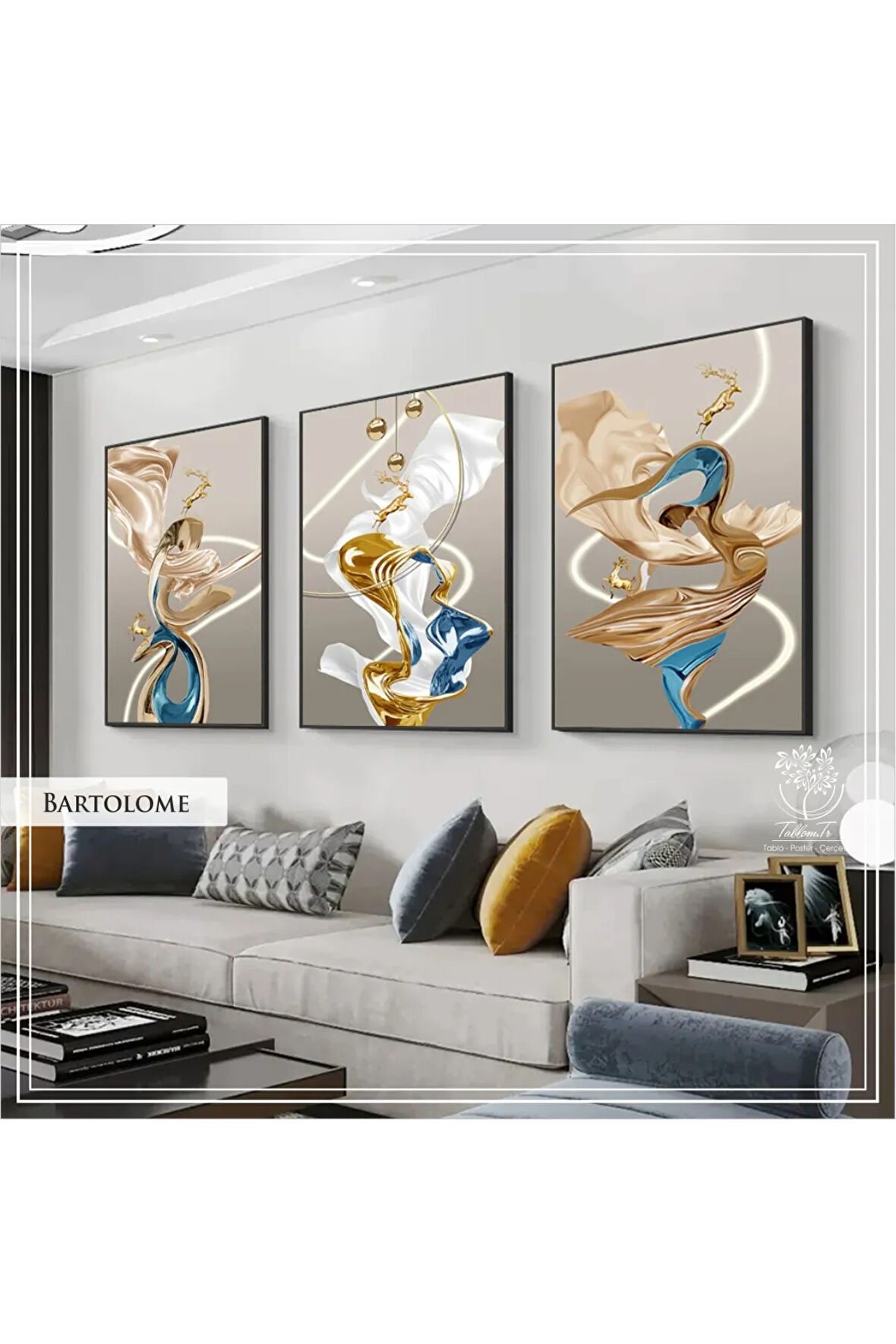 Metal Çerçeveli Gerçek Camlı Tablo BartolomeS 3 Lü Set