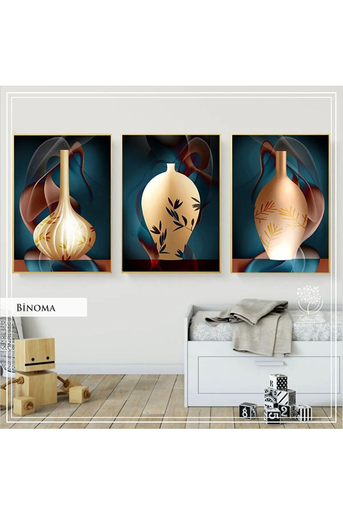 Metal Çerçeveli Gerçek Camlı Tablo Biboma 3 Lü Set