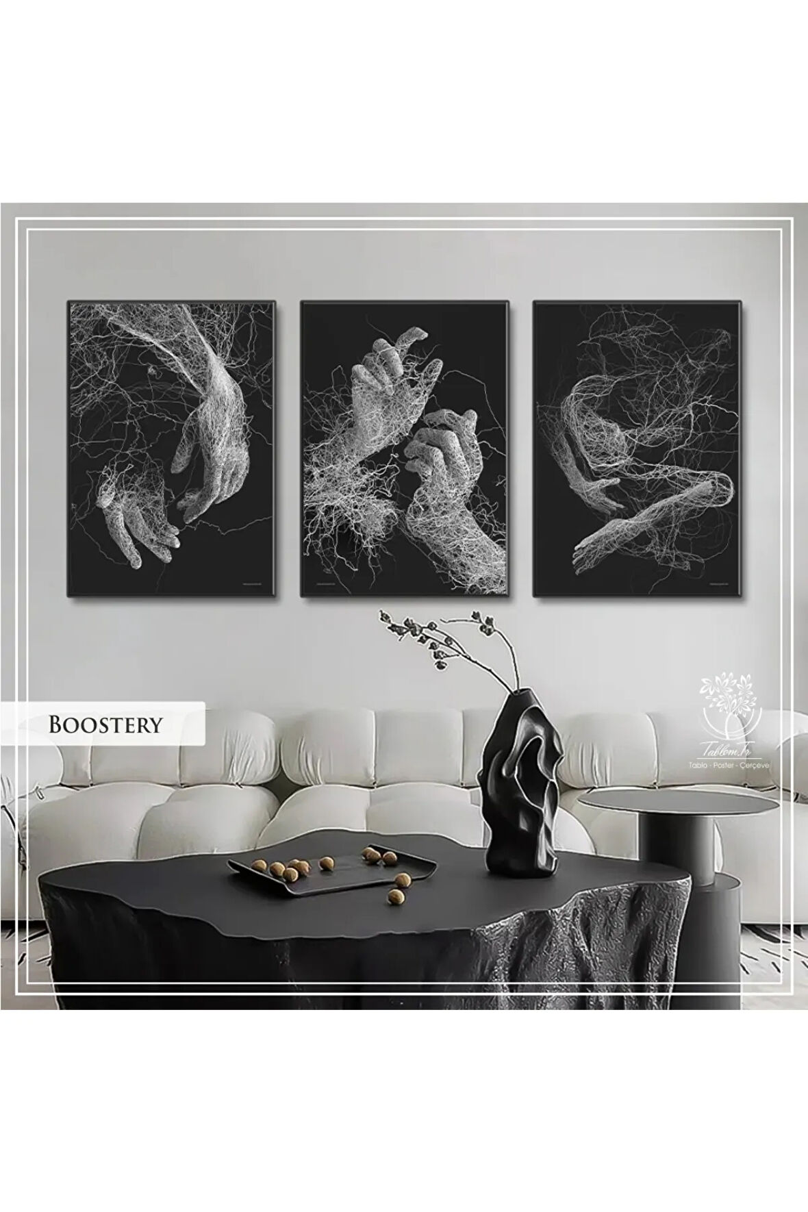 Metal Çerçeveli Gerçek Camlı Tablo BoosteryA 3 Lü Set