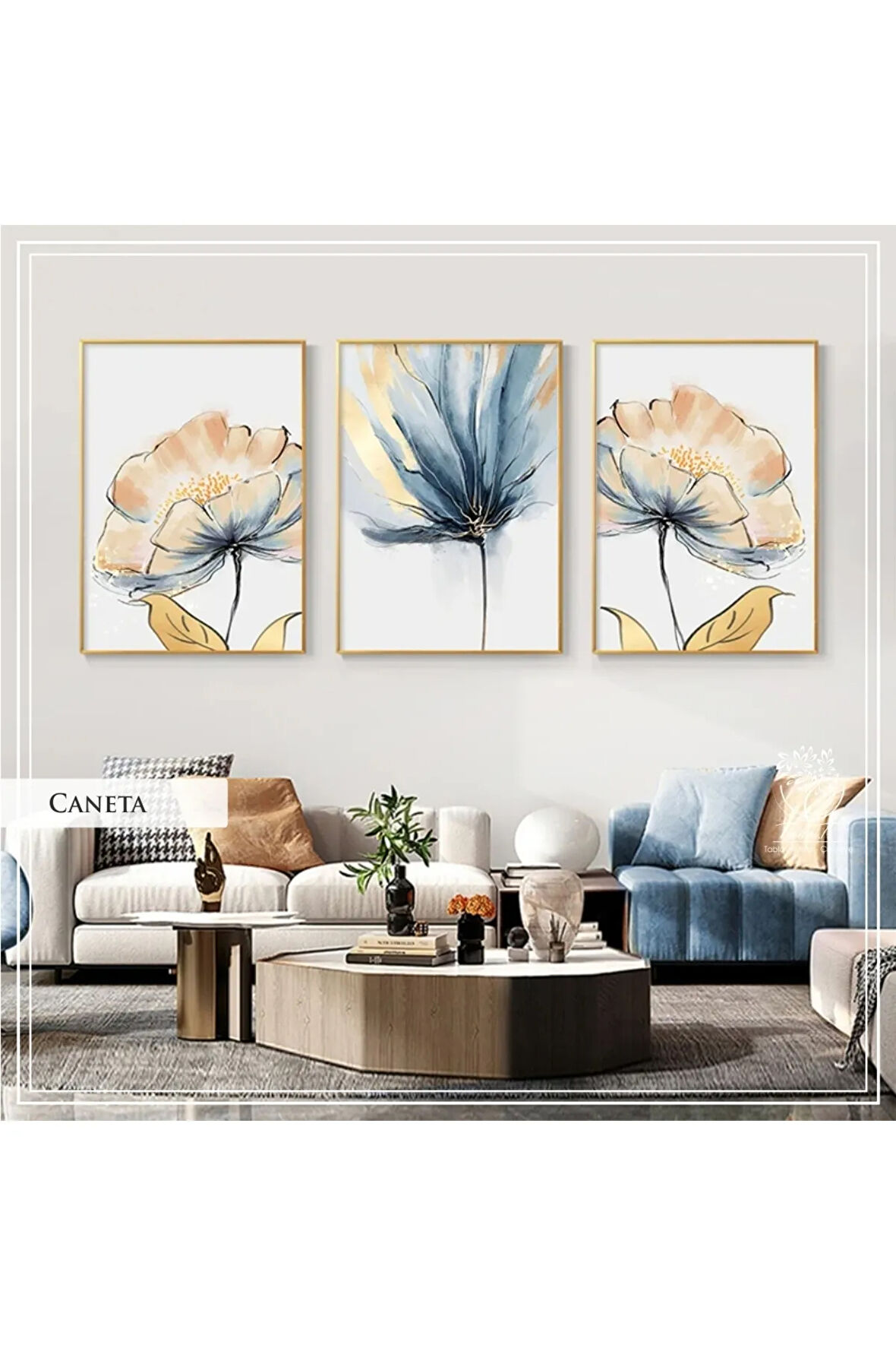 Metal Çerçeveli Gerçek Camlı Tablo CanetaA 3 Lü Set
