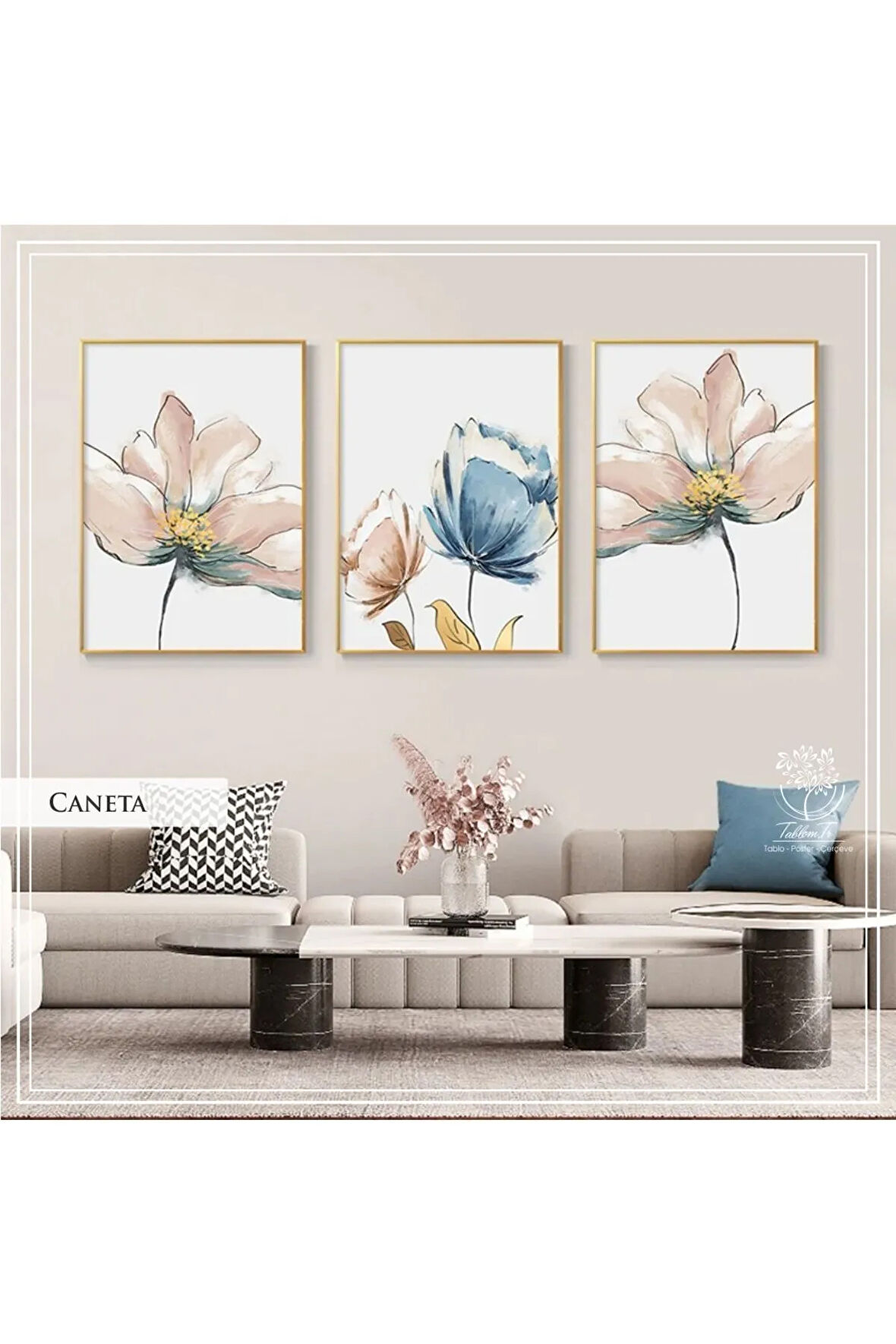 Metal Çerçeveli Gerçek Camlı Tablo CanetaB 3 Lü Set